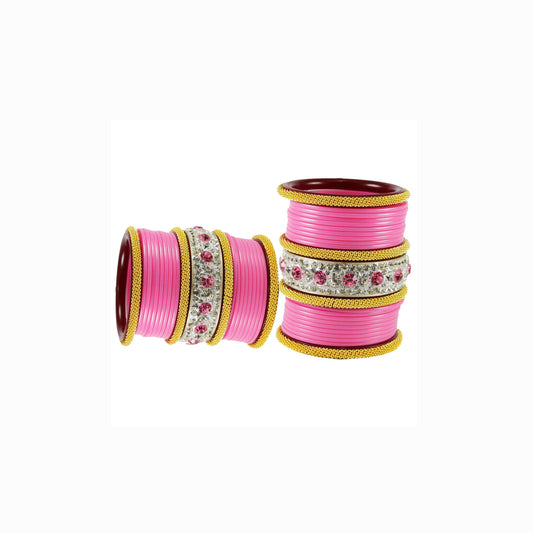 Pink Stone Acrylic Bangle With Extra Large Size  (Pack Of 46) (sku-ban1847)