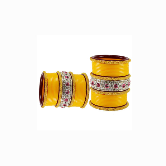 Yellow Stone Acrylic Bangle With Extra Large Size  (Pack Of 46) (sku-ban1852)