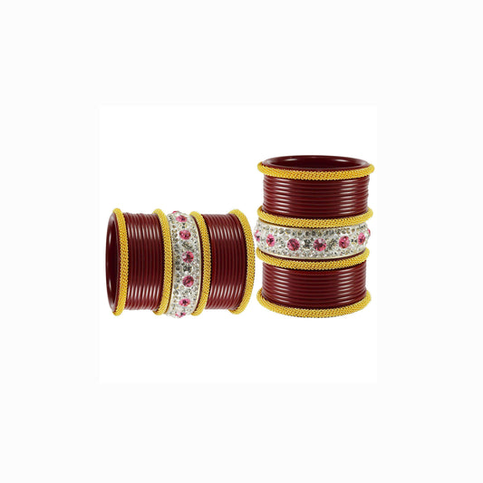 Maroon Stone Acrylic Bangle With Extra Large Size  (Pack Of 46) (sku-ban1856)