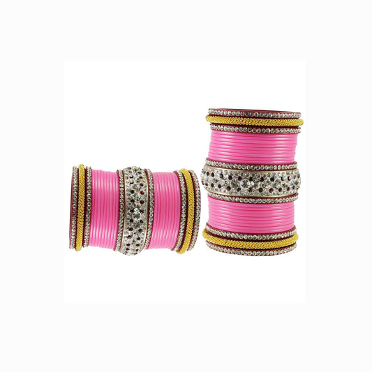 Pink Stone Acrylic Bangle With Extra Large Size  (Pack Of 54) (sku-ban1876)