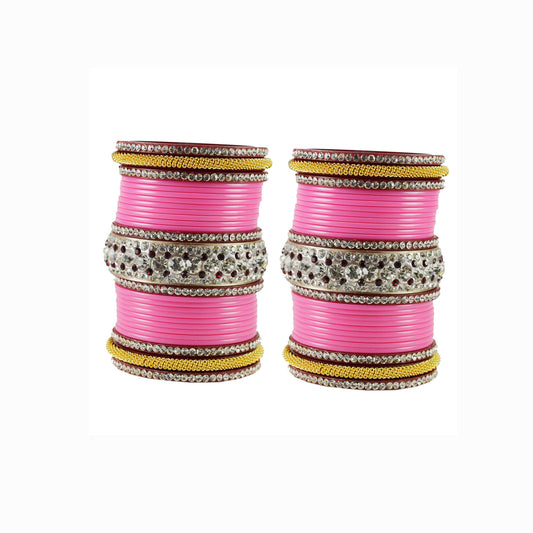 Pink Stone Acrylic Bangle With Extra Large Size  (Pack Of 54) (sku-ban1876)