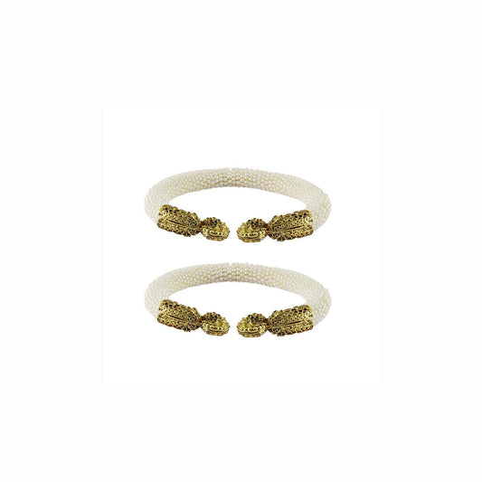 White Plain Acrylic-Brass Bangle With Very Extra Large Size  (Pack Of 2) (sku-ban2393)
