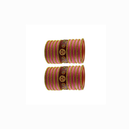 Pink Stone Stud Acrylic Bangle With Very Extra Large Size Pack Of-54 (sku-ban26776)