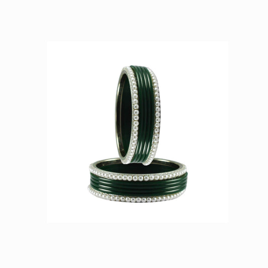 Green Moti Acrylic-Brass Bangle With Extra Large Size  (Pack Of 12) (sku-ban2862)