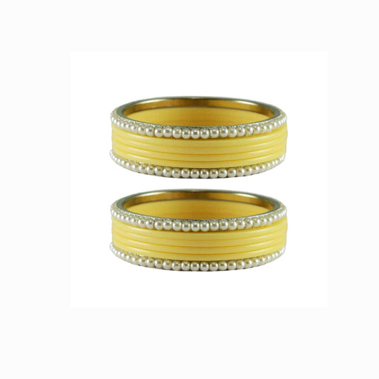 Cream Moti Acrylic-Brass Bangle With Extra Large Size  (Pack Of 12) (sku-ban2868)