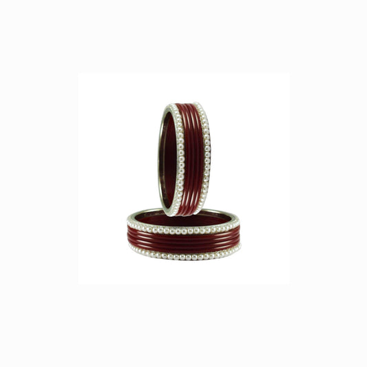 Maroon Moti Acrylic-Brass Bangle With Extra Large Size  (Pack Of 12) (sku-ban2869)