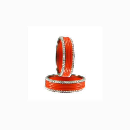 Orange Moti Acrylic-Brass Bangle With Extra Large Size  (Pack Of 12) (sku-ban2871)