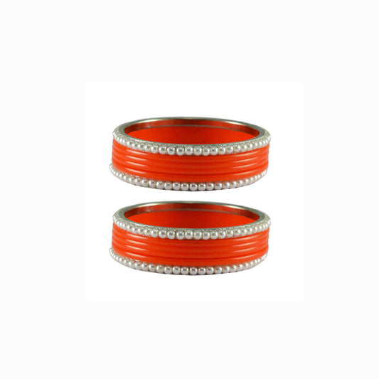 Orange Moti Acrylic-Brass Bangle With Extra Large Size  (Pack Of 12) (sku-ban2871)