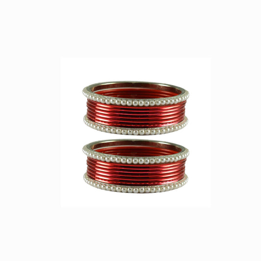 Red Moti Brass Bangle With Extra Large Size  (Pack Of 16) (sku-ban2873)