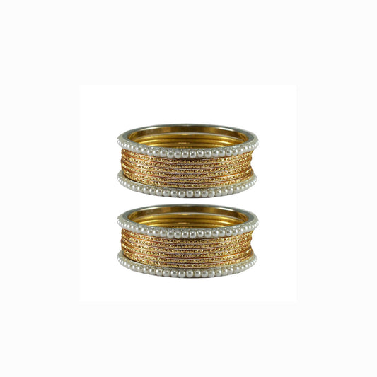 Golden Moti Brass Bangle (Pack Of 16) (sku-ban2876)