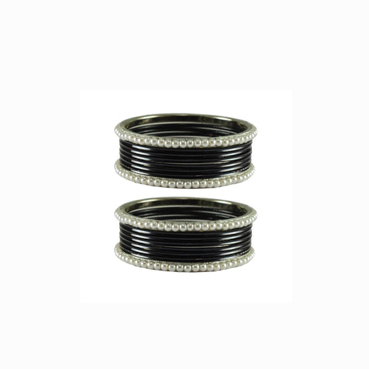 Black Moti Brass Bangle (Pack Of 16) (sku-ban2878)