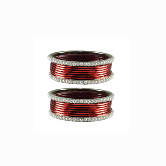Maroon Moti Brass Bangle With Extra Large Size  (Pack Of 16) (sku-ban2879)