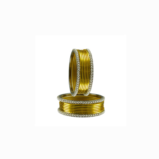 Yellow Moti Brass Bangle (Pack Of 16) (sku-ban2882)