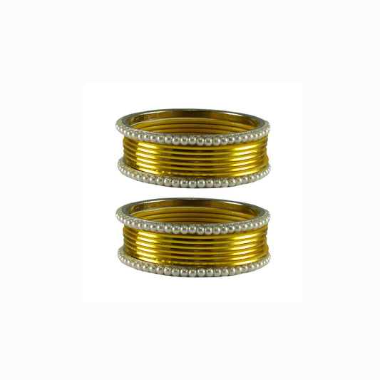 Yellow Moti Brass Bangle (Pack Of 16) (sku-ban2882)
