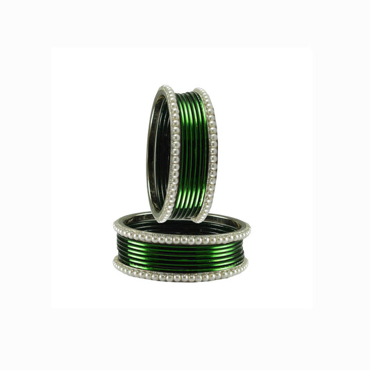 Dark Green Moti Brass Bangle (Pack Of 16) (sku-ban2888)