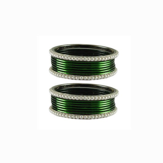 Dark Green Moti Brass Bangle (Pack Of 16) (sku-ban2888)