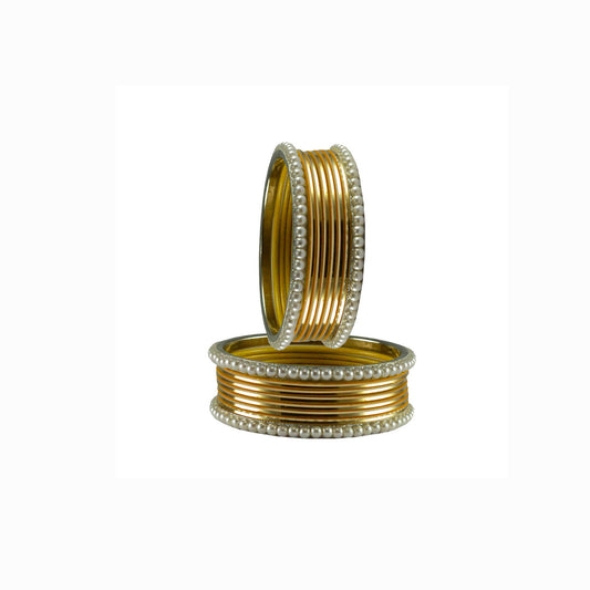 Golden Moti Brass Bangle With Extra Large Size  (Pack Of 16) (sku-ban2889)