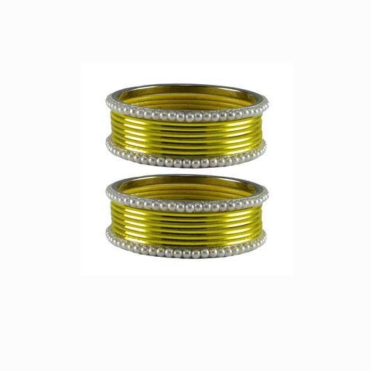 Yellow Moti Brass Bangle (Pack Of 16) (sku-ban2898)