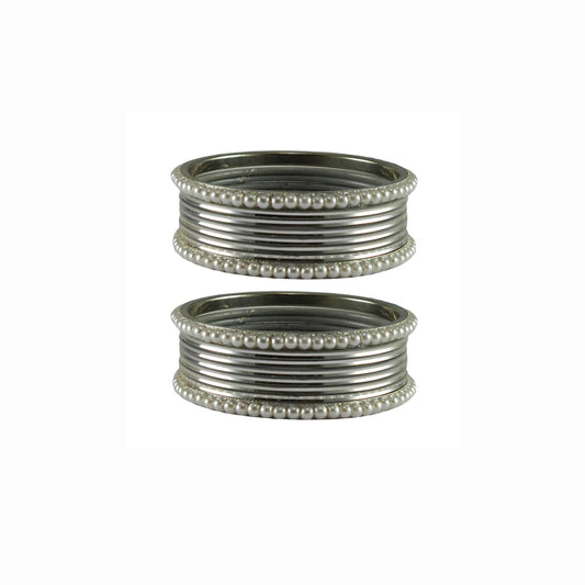 Silver Moti Brass Bangle (Pack Of 16) (sku-ban2899)