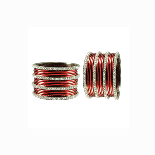 Maroon Moti Brass Bangle With Extra Large Size  (Pack Of 32) (sku-ban2910)