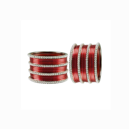 Red Moti Brass Bangle With Extra Large Size  (Pack Of 32) (sku-ban2917)
