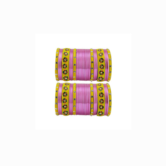 Pink Stone Stud Brass Bangle With Extra Large Size  Pack Of-60 (sku-ban29663)