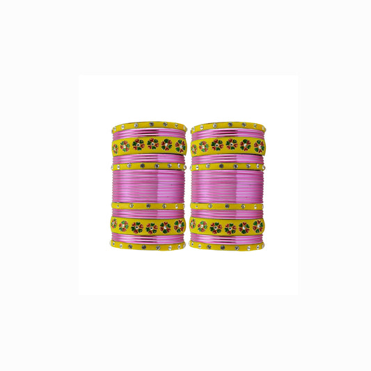 Pink Stone Stud Brass Bangle With Extra Large Size  Pack Of-60 (sku-ban29663)
