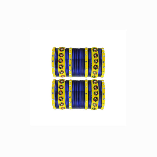 Blue Brass Stone Stud Bangle Pack Of-60 (sku-ban29665)