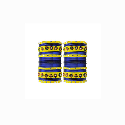 Blue Brass Stone Stud Bangle Pack Of-60 (sku-ban29665)