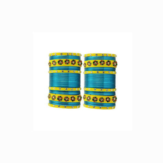 Firozi Brass Stone Stud Bangle Pack Of-60 (sku-ban29666)