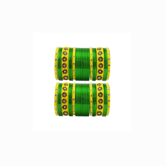 Green Brass Stone Stud Bangle Pack Of-60 (sku-ban29667)