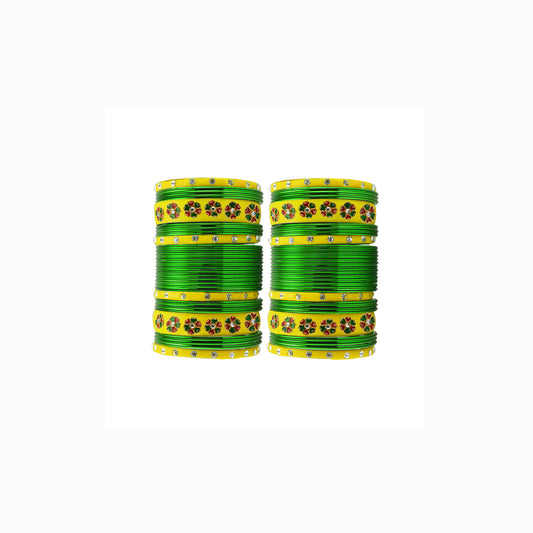 Green Brass Stone Stud Bangle Pack Of-60 (sku-ban29667)