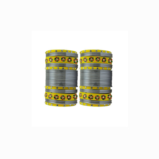 Gray Brass Stone Stud Bangle Pack Of-60 (sku-ban29670)