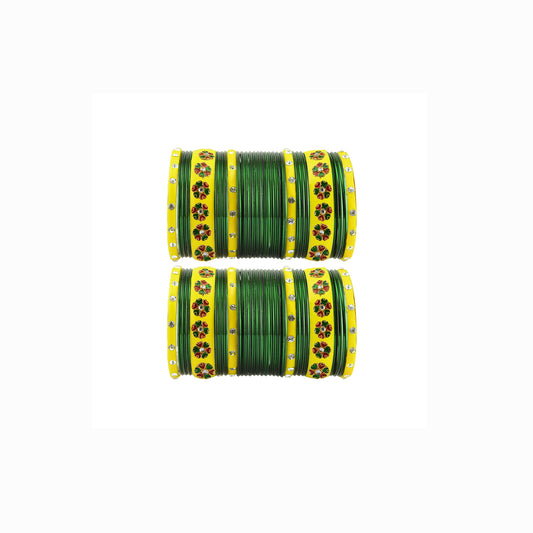 Dark Green Brass Stone Stud Bangle Pack Of-60 (sku-ban29671)