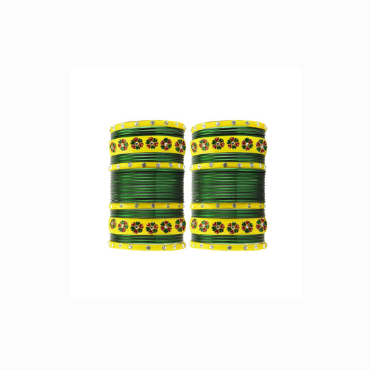 Dark Green Brass Stone Stud Bangle Pack Of-60 (sku-ban29671)