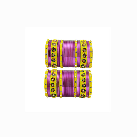 Dark Pink Brass Stone Stud Bangle Pack Of-60 (sku-ban29673)