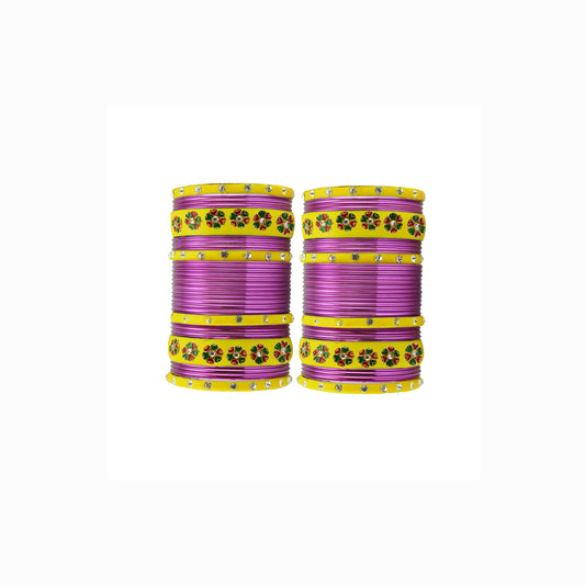 Dark Pink Brass Stone Stud Bangle Pack Of-60 (sku-ban29673)