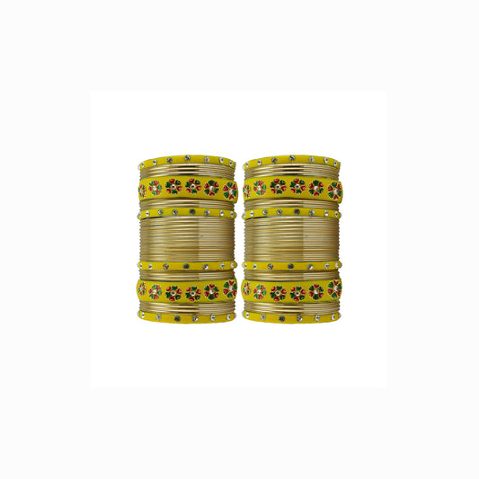 Green Stone Stud Brass Bangle With Extra Large Size  Pack Of-60 (sku-ban29674)