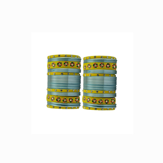 Lieght Firozi Brass Stone Stud Bangle Pack Of-60 (sku-ban29678)