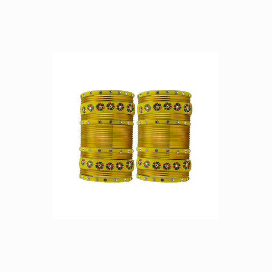 Yellow Brass Stone Stud Bangle Pack Of-60 (sku-ban29680)