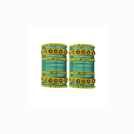 Dark Firozi Brass Stone Stud Bangle Pack Of-60 (sku-ban29682)
