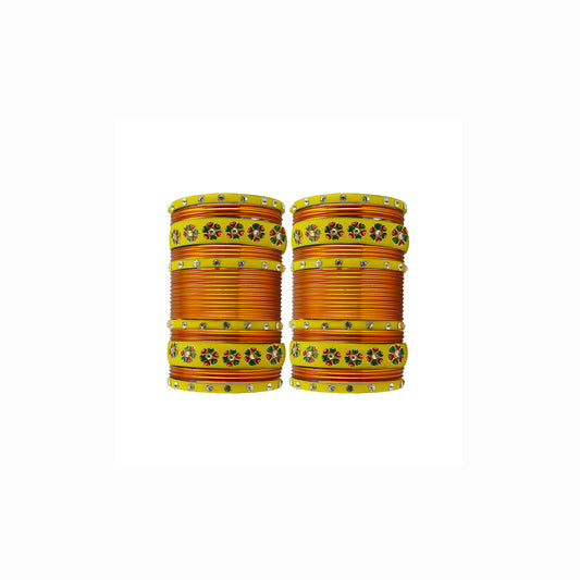 Orange Brass Stone Stud Bangle Pack Of-60 (sku-ban29684)