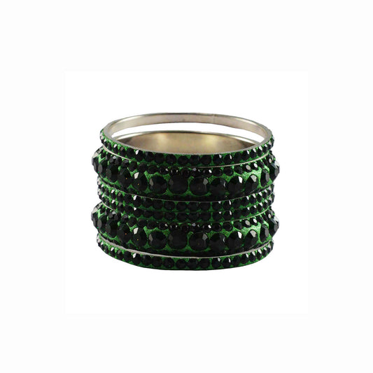 Green Stone Brass Bangle With Extra Large Size  (Pack Of 6) (sku-ban3170)