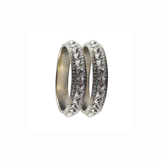 White Stone Brass Bangle With Extra Large Size  (Pack Of 2) (sku-ban3176)