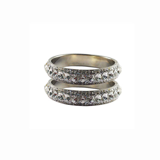 White Stone Brass Bangle With Extra Large Size  (Pack Of 2) (sku-ban3176)