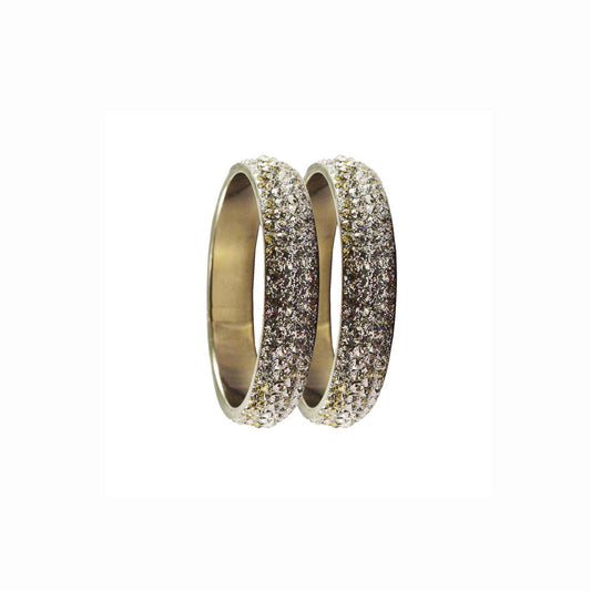 White Stone Brass Bangle With Extra Large Size  (Pack Of 2) (sku-ban3177)