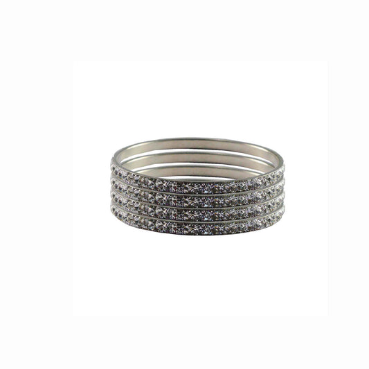 White Stone Brass Bangle With Extra Large Size  (Pack Of 4) (sku-ban3178)