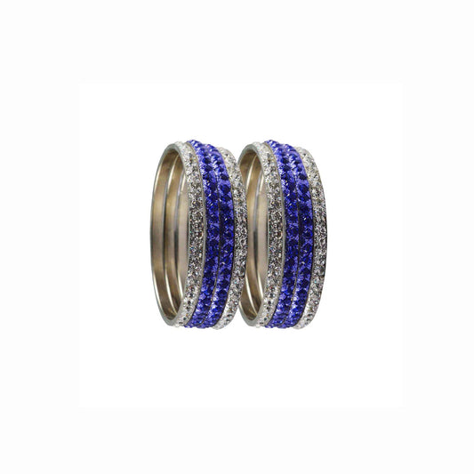 White-Blue   Stone Brass Bangle With Extra Large Size  (Pack Of 8) (sku-ban3236)