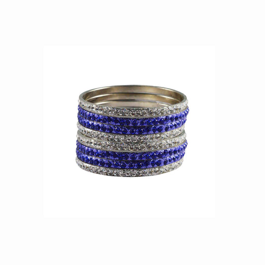 White-Blue   Stone Brass Bangle With Extra Large Size  (Pack Of 8) (sku-ban3236)