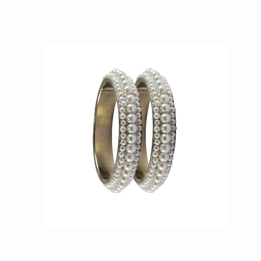White Moti Brass Bangle With Extra Large Size  (Pack Of 2) (sku-ban3241)